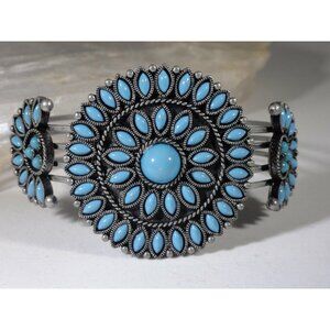 Southwest NR Nancy & Rise NY Faux Petit Point Turquoise & Silver Cuff Bracelet